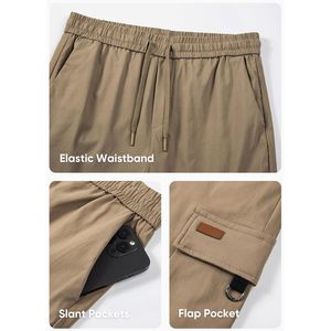 FOXA Mens Cargo Pants Lightweight Elastic Waist Drawstring Tapered Fit With Pockets Casual Wear - Product Image 5
