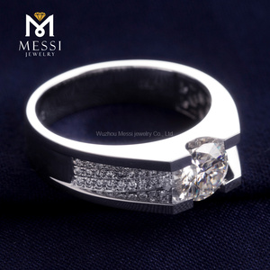 Messi joyería 14k 18k oro blanco DEF <span class=keywords><strong>moissanite</strong></span> diamante anillo de boda para hombres, joyería