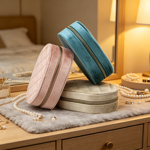 Nouvelle boîte à bijoux ovale de style européen simple et minimaliste pour le voyage - Boîte à bracelets avec logo personnalisé et fermeture éclair pour rangement - Product Image 6