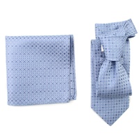 Saint Valentin Chine En Gros Qualité Personnalisé Cravate Poche Carré Fait À La Main 100% Soie Tissé Hommes Mariage Dusty Blue Tie