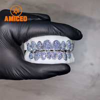 Grillz Hiphop en Argent S925, entièrement sertis de moissanite personnalisée qui passe le test du diamant, Top 10 Bottom 10, pour homme et femme