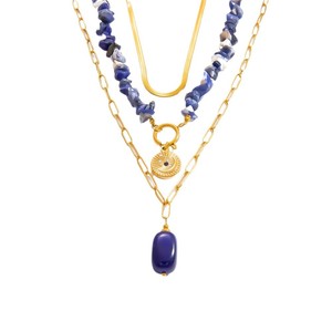 Collier superposé tendance en pierre naturelle, plaqué or 18 carats, acier inoxydable, ras-de-cou multi-brins avec pendentif, chaîne de clavicule, automne-hiver - Product Image 5