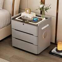 Vente en gros de table de chevet moderne intelligente pour appartement, chambre à coucher, multifonctionnelle, avec lumière à capteur, verrouillage par empreinte digitale, charge sans fil, pour la maison