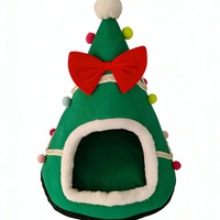 Lit pour chat et chien de Noël, style yourte, nid douillet pour animaux de compagnie, nœud papillon, intérieur, facile à nettoyer