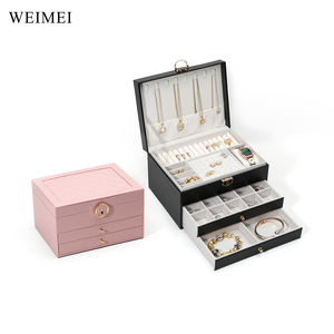 Estuche de Joyería WEIMEI de Cuero PU con Múltiples Cajones, Caja de Regalo para Collares, Pendientes, Pulseras, Anillos, Organizador de Joyas de Viaje - Product Image 4
