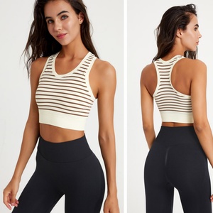 Women's <b>Strip</b> Slim-Fit Tank Tops Basic Cropped Racerback Athletic Sports Shirts Knitted Breathable Summer Going Out Tops - Product Image 3