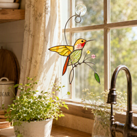 Attrape-soleil artisanal Art Déco en vitrail, colibri, ornement mural pour la maison et le jardin, cadeau de fête des Mères, oiseau