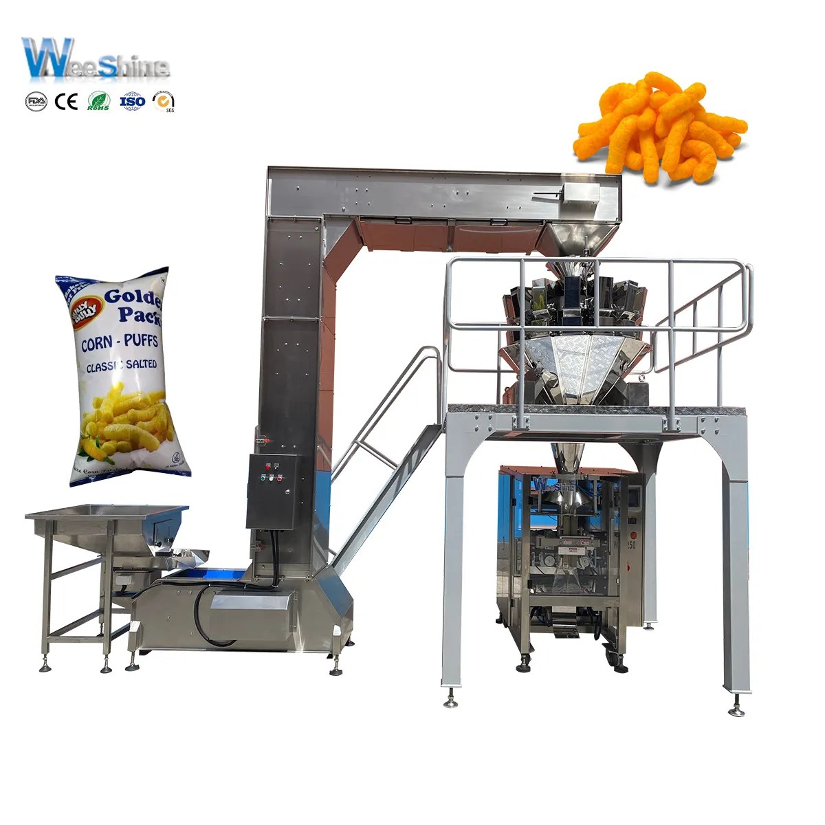 Machine d'emballage et de scellage de qualité alimentaire verticale automatique pour bouffées de fromage frites de maïs soufflé pop-corn fabriqué en Chine