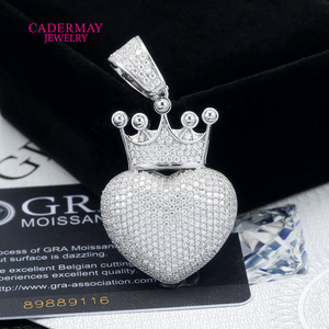 Cadermay Heart Pendant S925 Silver Moissanite Crown Charm Unisex Gift Jewelry - Product Image 1