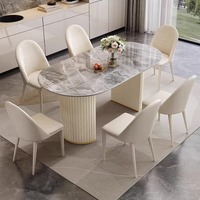 Ensemble de table et chaises de salle à manger ovales en marbre moderne de luxe, 4, 6 ou 8 places, blanc crème, meubles pour restaurant, salon, cuisine