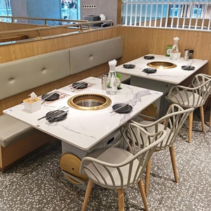 Tavolo da BBQ coreano commerciale Set tavolo da fuoco carbone Barbecue con sedia da tavolo in marmo per alberghi e ristoranti - Product Image 3