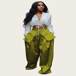 Pantaloni <span class=keywords><strong>Cargo</strong></span> da <span class=keywords><strong>Donna</strong></span> a Vita Alta <span class=keywords><strong>Verde</strong></span> Streetwear Gamba Larga Vestibilità Ampia Eco-Friendly Anti-Piega Anti-Statico Anti-Pilling Primavera - Product Image 4