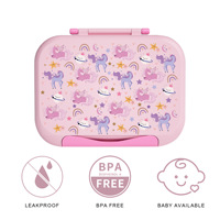 Boîte à lunch bento en plastique pour enfants mignons, 3 compartiments, carrée, avec bouteille d'eau isolée et sac à lunch, pour les filles et les garçons de 3 à 12 ans, garderie