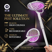Raquette anti-moustiques électrique LED rechargeable 2-en-1 pliable, tapette à mouches rotative à 180°, portable et moderne pour l'été et le bureau