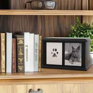 Wooden Pet Urn <b>Memorial</b> <b>Box</b> Rectangle Black Durable Pet Caskets Urns 25.4x15.7x15.5cm - Product Image 2