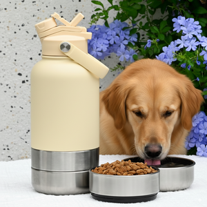 Mangeoire portable 3 en 1 de 32oz en acier inoxydable pour animaux de compagnie avec logo personnalisé Bouteille d'eau pour chien isolée dans un bol de voyage en plein air - Product Image 1