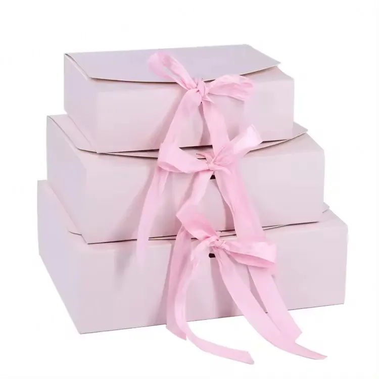 Simple Eco-Friendly Recyclable Paper Gift Box for Weddings Birthdays Baked Biscuit Candies Cakes Pastry Packaging with Bow