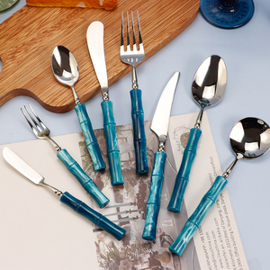 Châu Âu ngà xanh màu xanh lá cây Acrylic xử lý Flatware thiết lập dao kéo, Bán Buôn thép không gỉ 18/10 tone bạc cho sự kiện đám cưới - Product Image 2