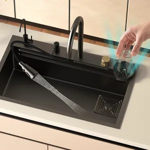 Lavello da cucina a mano intelligente a cascata multifunzione in acciaio inossidabile con lavello