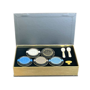 luxury wholesale black red caviar tin jar gift set gold packaging gift box with sleeve