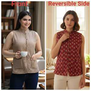 เสื้อแจ็คเก็ตผ้าฝ้ายลายปักแบบย้อนกลับได้สำหรับผู้หญิง ยี่ห้อ Kapas บรรจุใยฝ้าย ทำมือ สไตล์ชาติพันธุ์ ให้ความอบอุ่น เหมาะสำหรับฤดูหนาว - Product Image 1