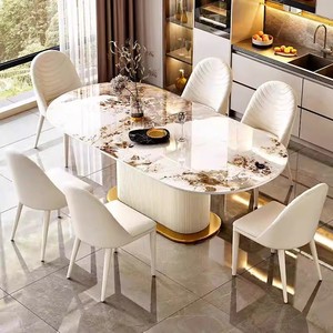 Moderno e minimalista tavolo da pranzo in pietra ovale Color crema bianco tavolo da pranzo per Hotel o casa <span class=keywords><strong>soggiorno</strong></span> - Product Image 4