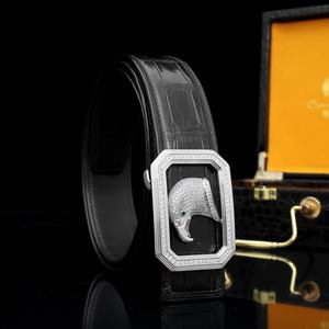 Cinturón de Piel de Cocodrilo Personalizado para Hombre, Hebilla de Acero con Incrustaciones Metálicas de Cabeza de Águila, Hecho a Mano, Ligero y Duradero - Product Image 6