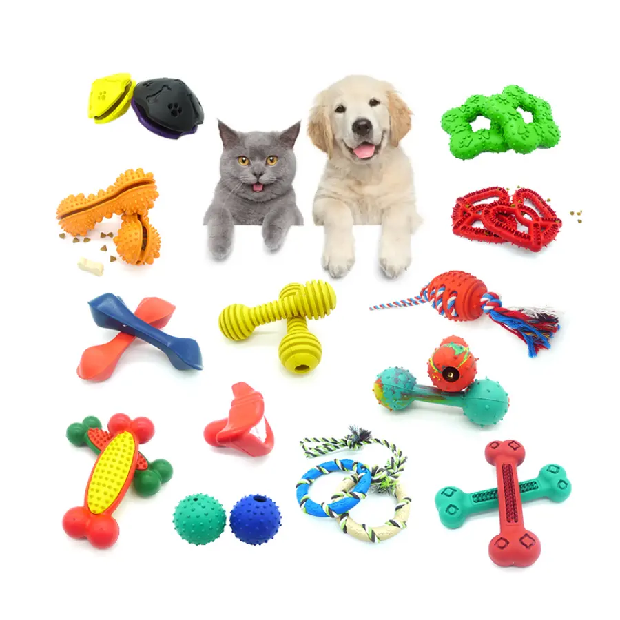 Fábrica al por mayor personalizado mascota masticar juguetes bola mascota perro gato juguete interactivo bolas de goma natural hueso de perro