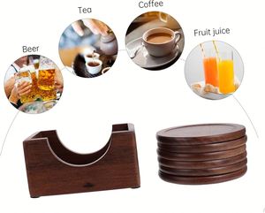 100% Natural Beech/Walnut Wood Round <b>Coaster</b> Set Holder Laser Cut Sizes S/M/L Classic Style Eco-Friendly for <b>Drinks</b> Hot Mats - Product Image 5