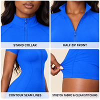 Combinaison active personnalisée pour femme à col montant, en nylon et élasthanne, unie, avec demi-zip, coupe ajustée, pour la gym