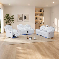 US-Design Modernes Elektrisches Leder-Relaxsofa-Set mit LED-Beleuchtung, Polster-Rückenlehne und Metallbeinen für das Wohnzimmer
