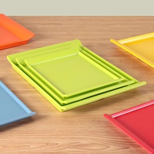 Xiangyuan Meimei <b>melamine</b> double-ear rectangular commercial plastic kindergarten lunch <b>plate</b> bread display tray with handle - Product Image 3