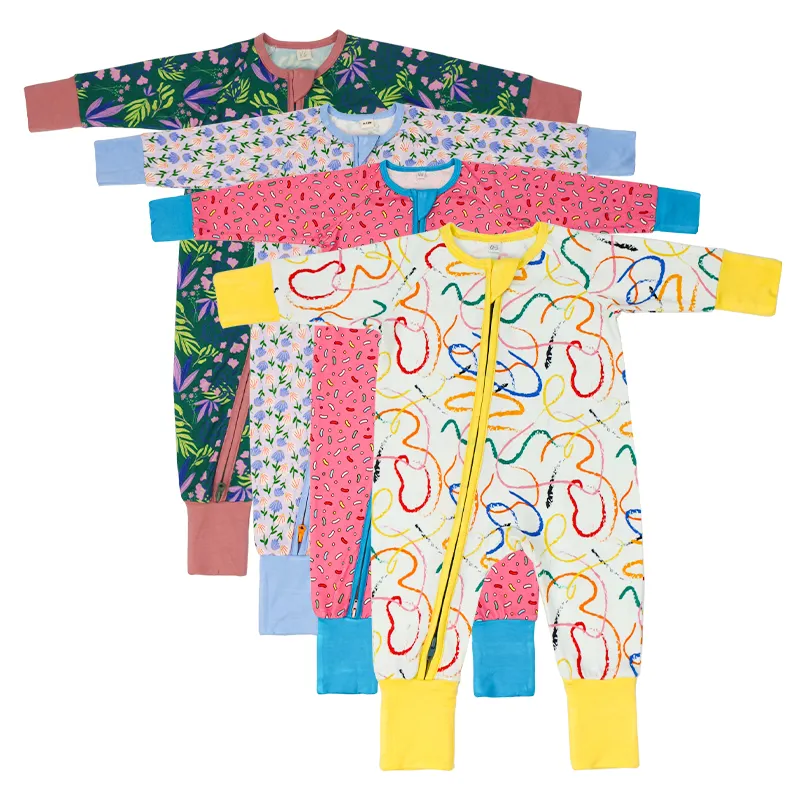 Orgnaic bébé fermeture éclair barboteuse bambou onesie fermeture éclair pyjamas bébé vêtements de nuit personnalisé sleepsuit bébé combinaison bidirectionnelle fermeture éclair barboteuse