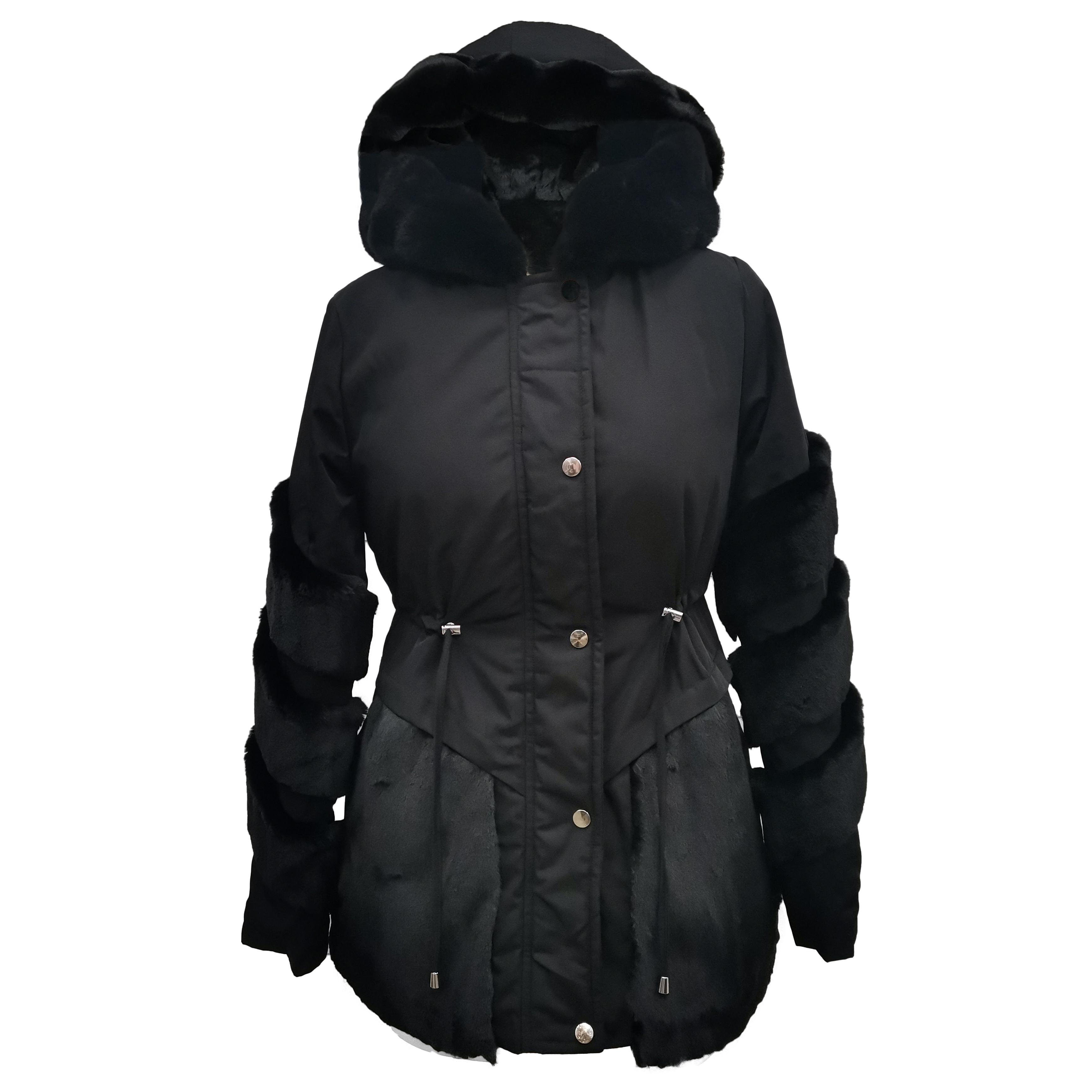 OEM personalizzato abbigliamento da donna di alta qualità parka di lusso in pelliccia patch pelliccia di agnello all'interno del cappotto antivento da donna con cappuccio in pelliccia