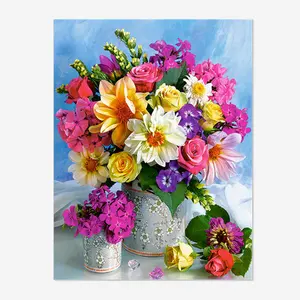 Custom Photo murale Art Home Decor vaso di fiori multicolori fai da te pittura diamante 5D dipinti murali kit punto croce OEM/ODM