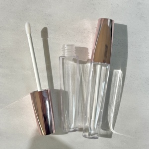 Tubes de gloss à lèvres en plastique vides 18 ml PETG transparent avec capuchon rose électroplaqué à vis, emballage cosmétique pour maquillage - Product Image 3