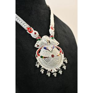 <b>Silver</b> Plaster Rani Haar Necklace Set with Bezel Setting Geometric Design Luxury Charm <b>Choker</b> for Women Daily Wear Gift Jewelry - Product Image 5