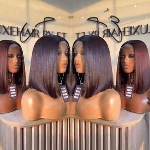 Pelucas sin pegamento de cabello humano brasileño 13x6 HD, proveedor de cabello virgen doblemente estirado barato, peluca de encaje HD, peluca bob de cabello humano liso con encaje. - Product Image 3