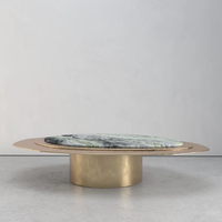 Table basse en marbre Dream Home à niveaux concentriques, avec bordure en métal doré, piétement en marbre vert naturel, mobilier de salon design