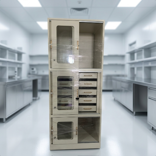 Professional All Steel Laboratory Storage Cabinet with Multiple Drawers and Sliding Glass Doors for Research Lab