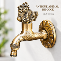 Robinet mural de jardin en cuivre antique motif Qilin, 1/2 pouce, pour machine à laver, avec designs optionnels