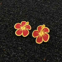 Boucles d'oreilles pour femmes en acier inoxydable plaqué or 18 ct style hawaïen avec gravure personnalisée en gros d'hibiscus