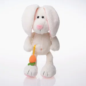 批发可爱柔软长耳复活节兔子毛绒动物兔毛绒胡萝卜玩具
