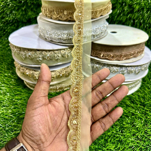 Sequins Sitara work Lace Trim 100 Percent Polyester 3cm Width 9 Meter Roll for EthnicWear Bags Shoes and Home Textiles use dres - Product Image 1