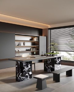 เฟอร์นิเจอร์ครัวสำเร็จรูปสไตล์อิตาเลียนหรูหราทันสมัยสำหรับโรงแรมเชิงพาณิชย์ ชุดตู้เก็บของติดผนังพร้อมไอส์แลนด์สำหรับห้องนั่งเล่น - Product Image 4