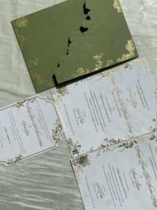 Invitation de mariage en papier doré à l'or fin, couleur vert émeraude, format enveloppe, impression typographique, <span class=keywords><strong>carte</strong></span> d'invitation de mariage - Product Image 5