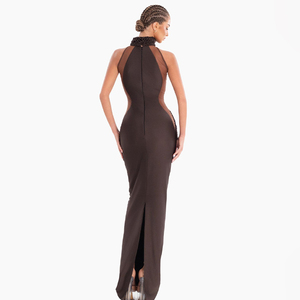 <span class=keywords><strong>Robe</strong></span> <span class=keywords><strong>moulante</strong></span> marron ZYHT 70083 sexy en maille, sans manches, col montant, fendue, pour club, soirée, formelle ou décontractée - Product Image 2