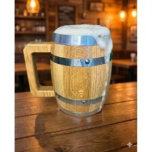 Chope à bière en bois 700ml avec poignée, design vintage, pour les fêtes - Product Image 4