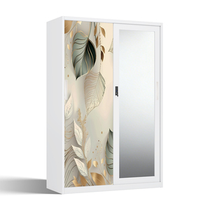 Armoire en acier à motifs avec miroir et portes coulissantes 1200 mm - Product Image 2