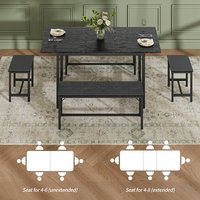 Ensemble de table à manger extensible moderne pour 4 à 8 personnes, table de cuisine extensible, 2 bancs, 2 tabourets, plateau en bois, structure en acier inoxydable, ODM/OEM